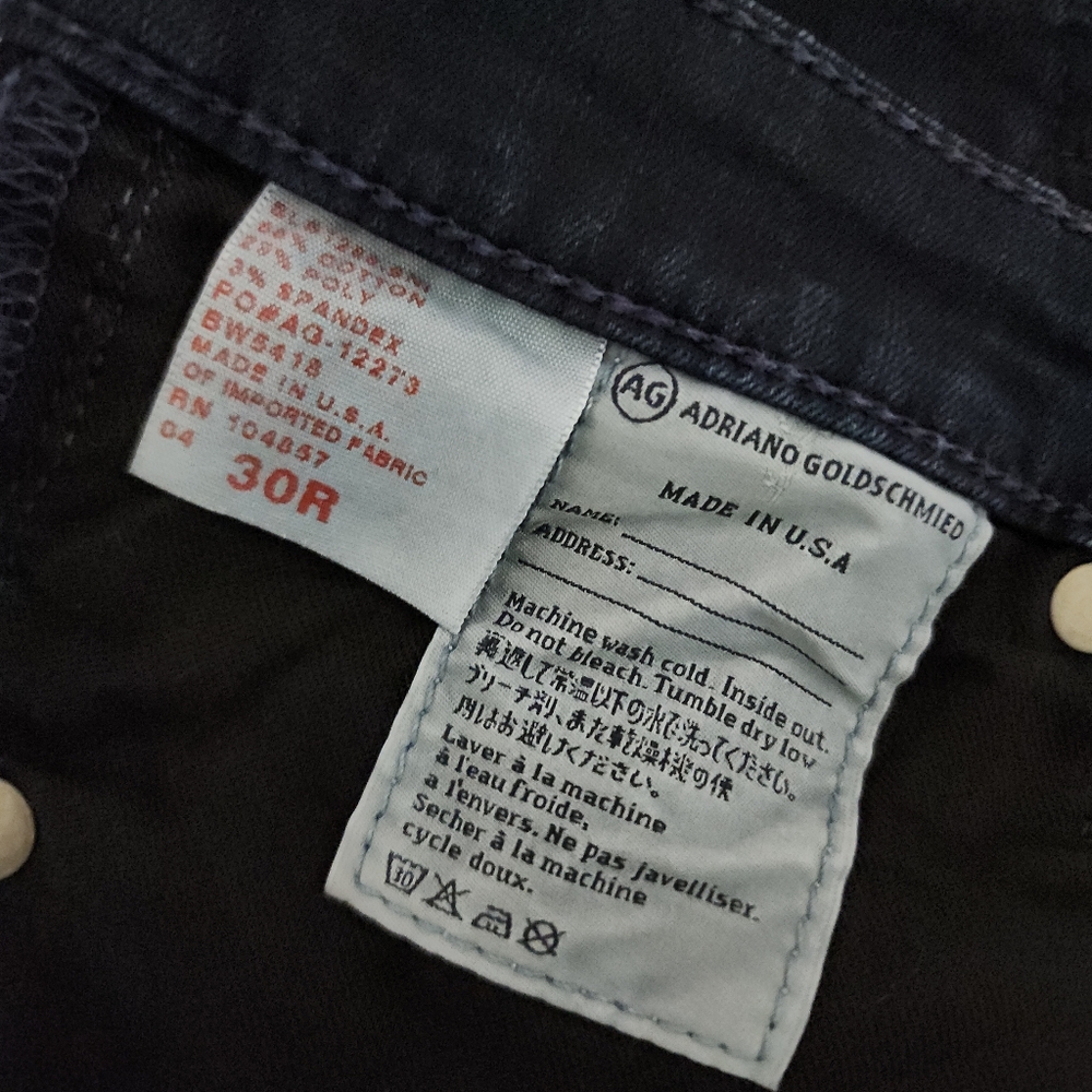 AG The Legging Dark Blue Solid Wash Slim Straight Jeans Size 30R - Picture 4 of 10